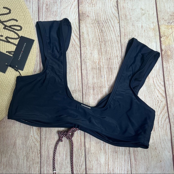 Tommy Hilfiger Sky Captain Ruched Cap Sleeve Bikini Swim Top Size Large - Picture 7 of 10